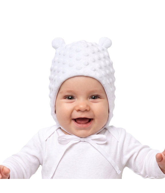 GAJI / Čiapka s bambuľkami minky - biela