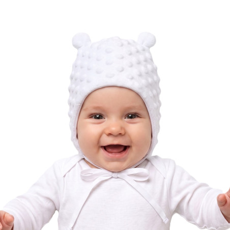 GAJI / Čiapka s bambuľkami minky - biela