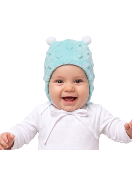 GAJI / Čiapka s bambuľkami minky - tyrkys srdcia