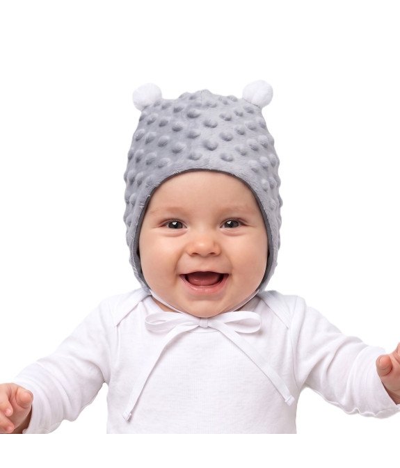 GAJI / Čiapka s bambuľkami minky - sivá