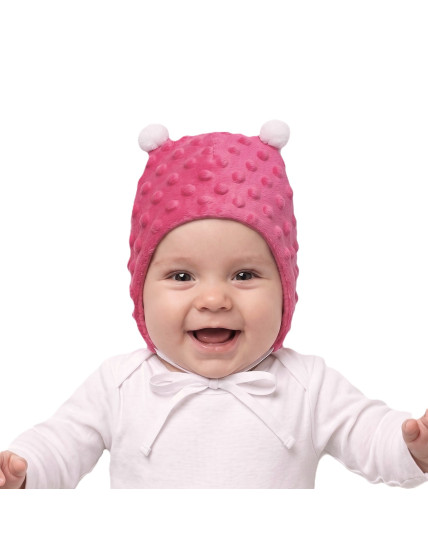 GAJI / Čiapka s bambuľkami minky - ružová