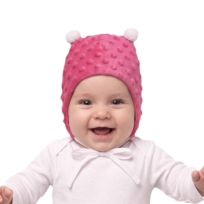 GAJI / Čiapka s bambuľkami minky - ružová